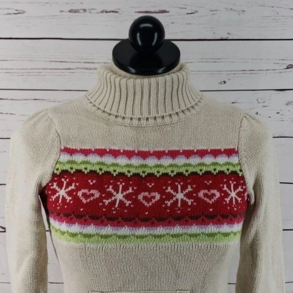 Gymboree Girls‎ Tan Turtle Neck Pullover Winter Tan Christmas Sweater Size 7/8